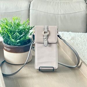 Simply Noelle Crossbody Wallet/Phone Holder, khaki taupe nylon.